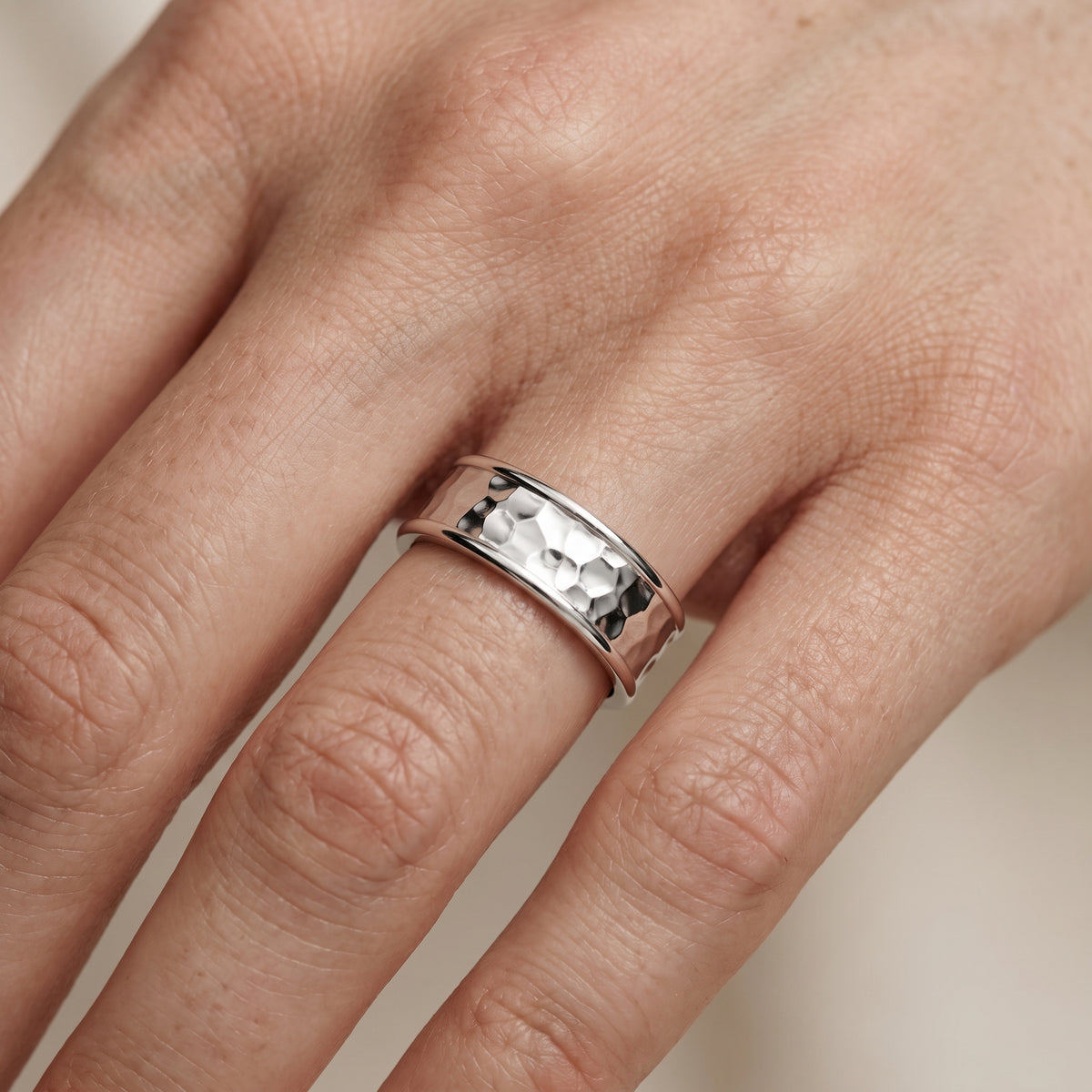 Paige Hammered Step Edge Wedding Band in Silver - lifestyle.jpg