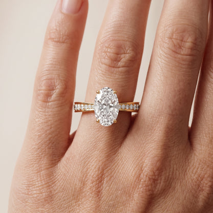 Rhea Sidestone Pavé Oval Diamond Engagement Ring in Yellow Gold - lifestyle.jpg