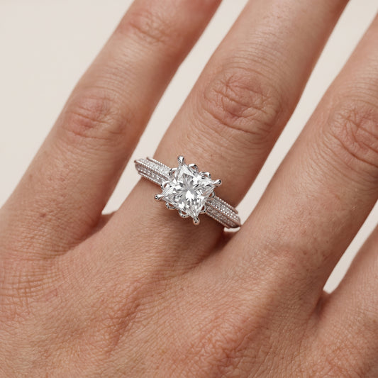 Indie Vintage Milgrain Princess Diamond Engagement Ring in White Gold - lifestyle.jpg
