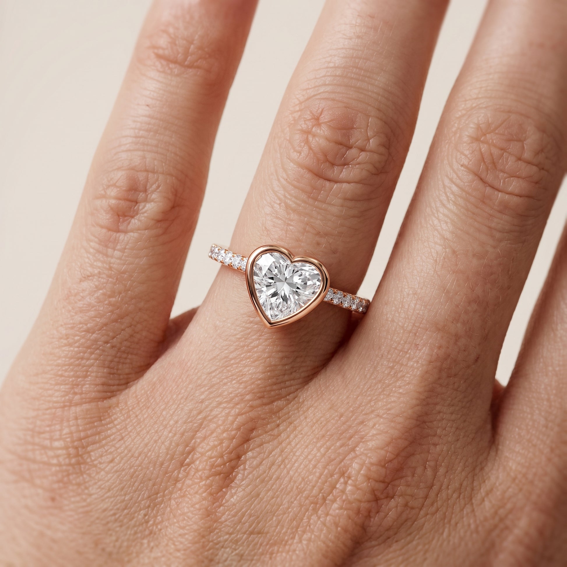 Cora Bezel Pavé Heart Diamond Ring in Rose Gold - lifestyle.jpg