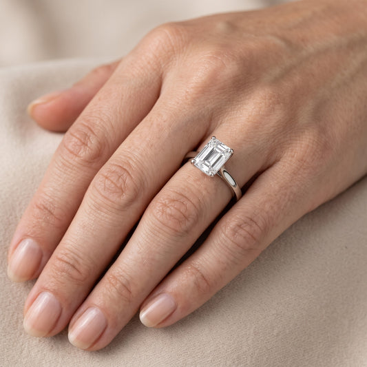 Matilda Cathedral Solitaire Emerald Diamond Engagement Ring in Platinum - lifestyle.jpg