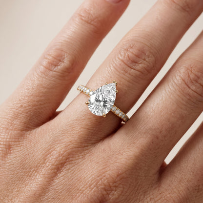 Violet Hidden Halo Pavé Pear Diamond Ring in Yellow Gold - lifestyle.jpg