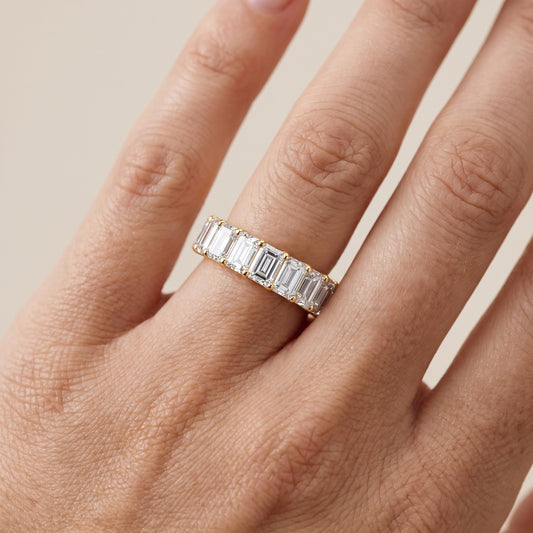 Josette Shared Prong Emerald Diamond Eternity Band in Yellow Gold - lifestyle.jpg