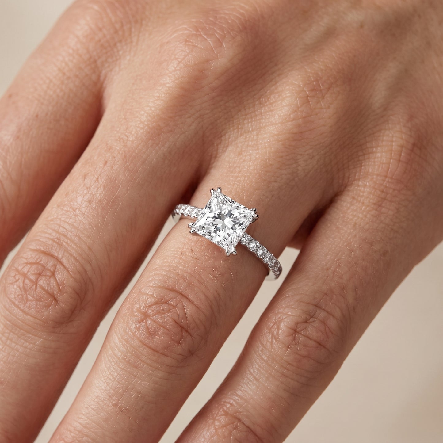Novara Solitaire Pavé Princess Diamond Ring in Silver - lifestyle.jpg