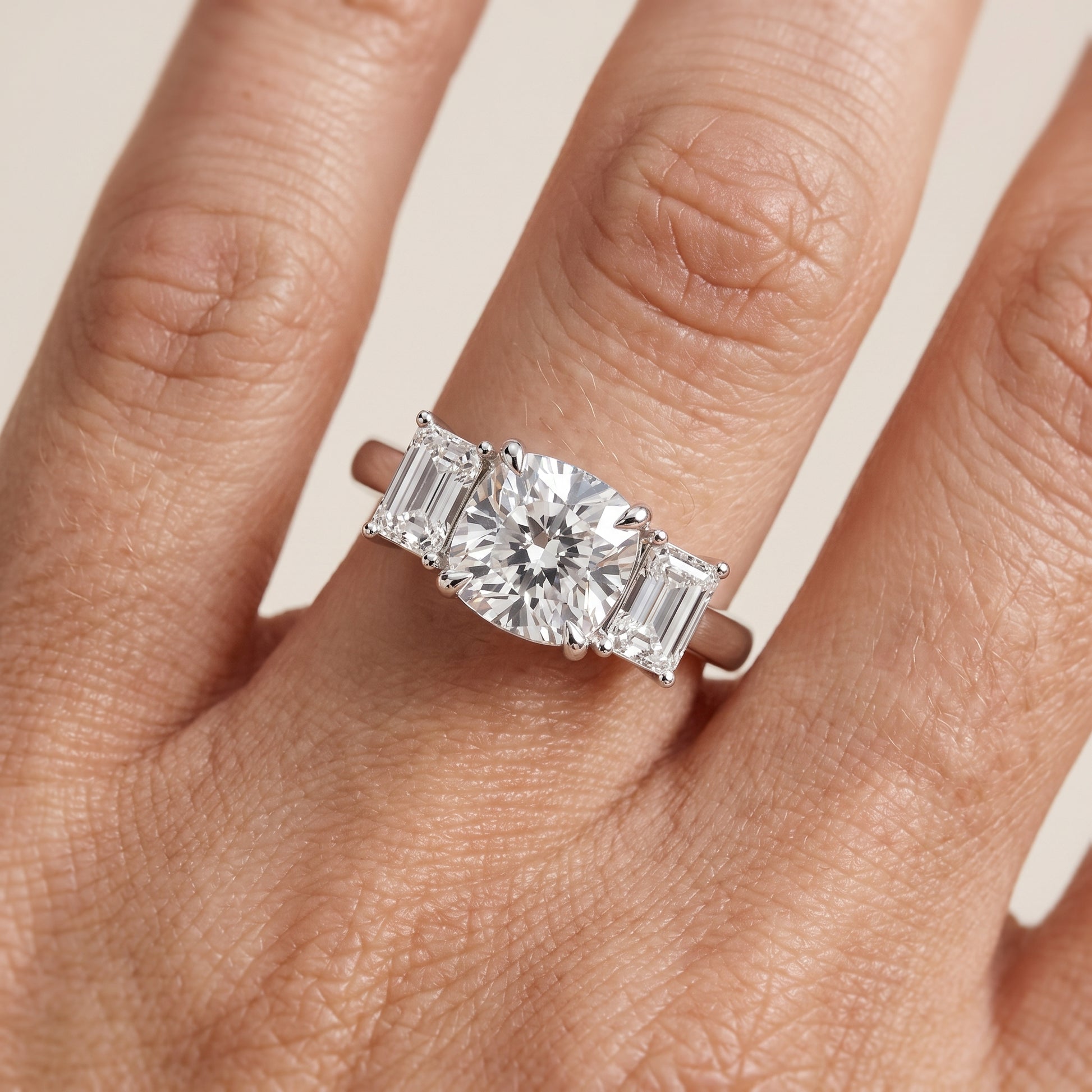 Zoe Three-Stone Cushion Diamond Ring in White Gold - lifestyle.jpg