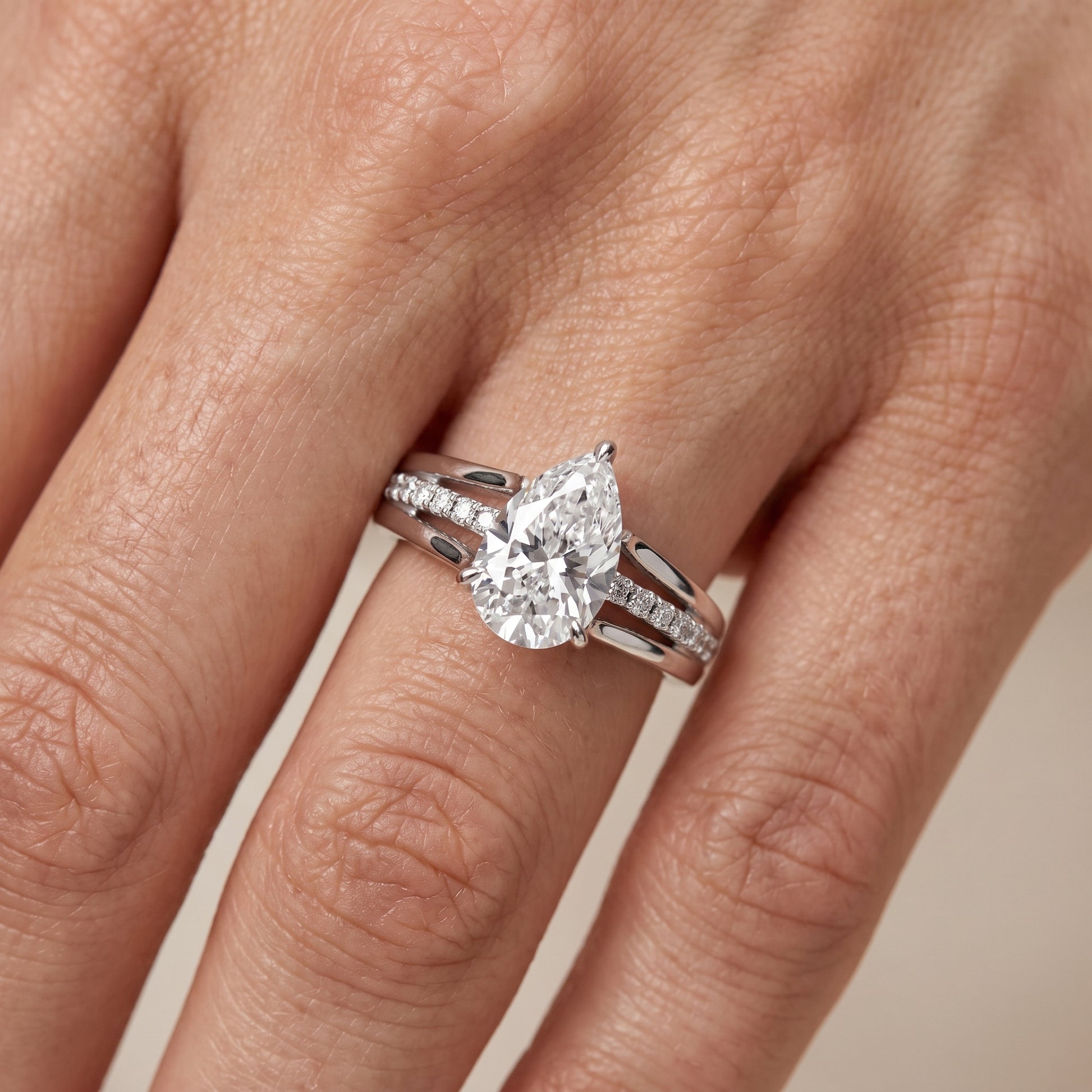 Scarlett Split Shank Pavé Pear Diamond Ring in Platinum - lifestyle.jpg