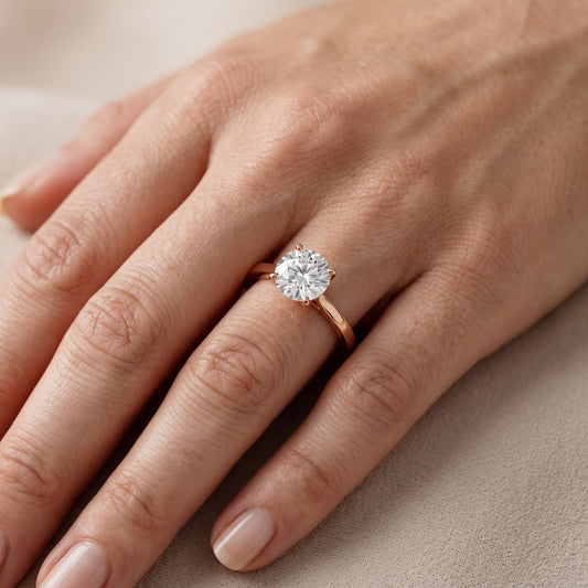 Matilda Cathedral Solitaire Round Diamond Engagement Ring in Rose Gold - lifestyle.jpg