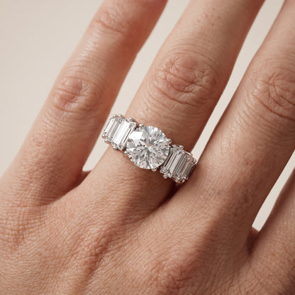 Mara Sidestone Baguette Accent Round Diamond Engagement Ring in White Gold - lifestyle.jpg