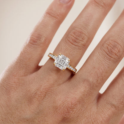 Maren Sidestone Channel Set Asscher Diamond Engagement Ring in Yellow Gold - lifestyle.jpg