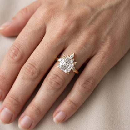 Fiorella Leaf Cluster Asscher Diamond Engagement Ring in White Gold - lifestyle.jpg