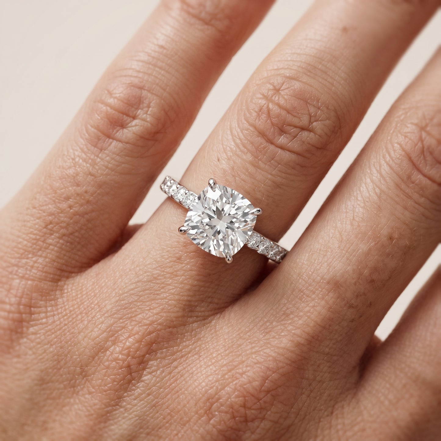 Aisha Pavé Solitaire Cushion Diamond Engagement Ring in Silver - lifestyle.jpg