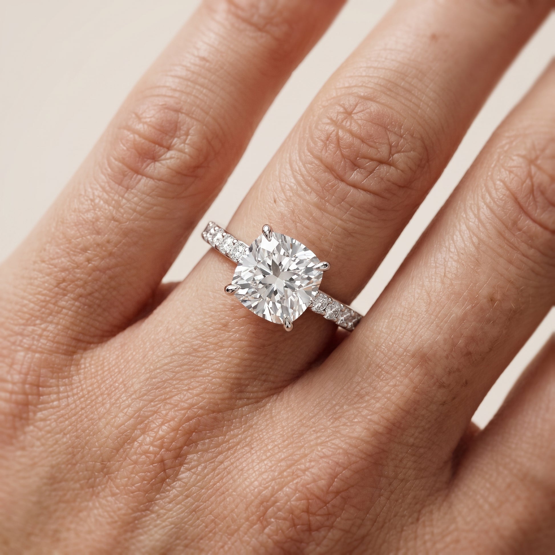 Aisha Pavé Solitaire Cushion Diamond Engagement Ring in Silver - lifestyle.jpg