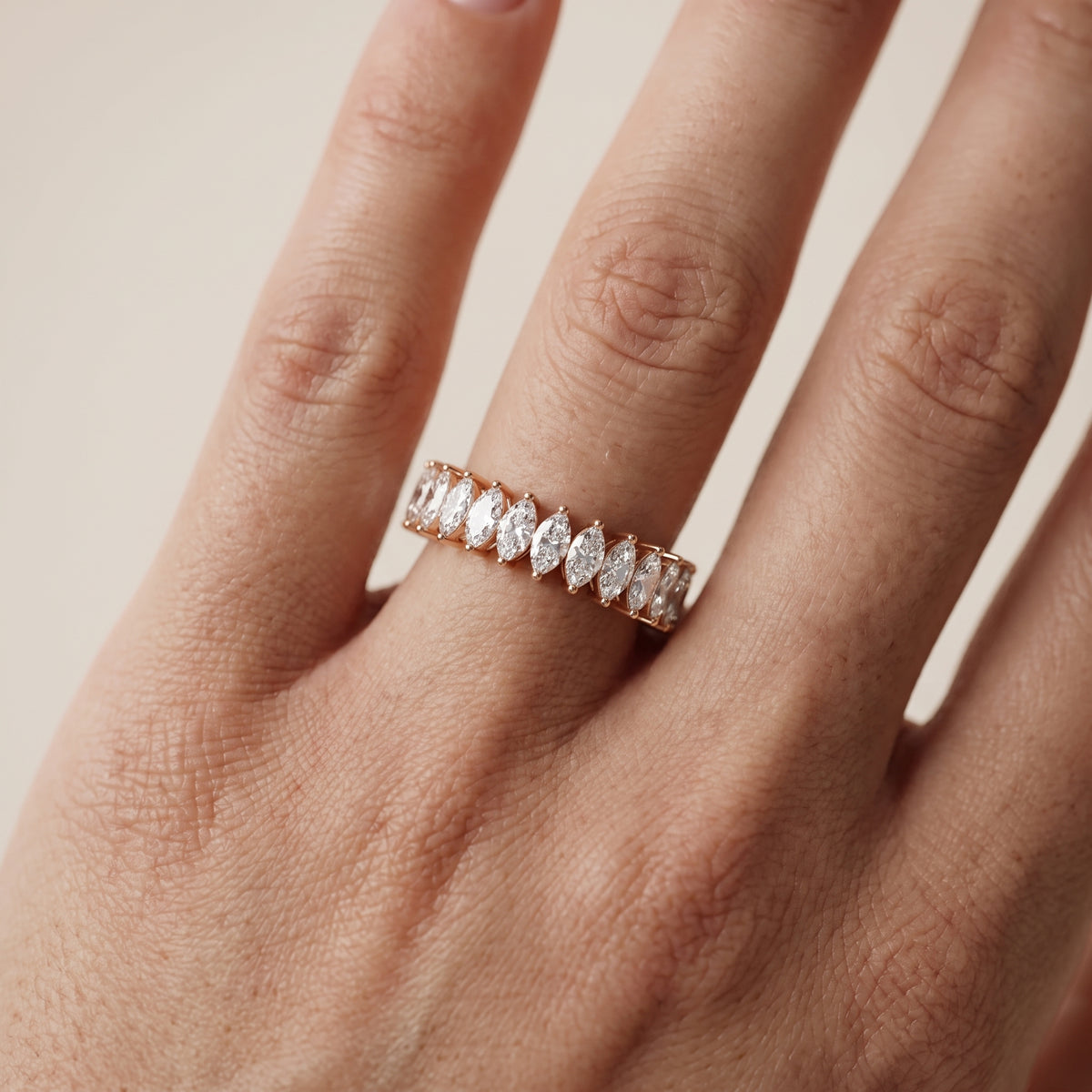 Philippa Shared Prong Marquise & Baguette Diamond Eternity Band in Rose Gold - lifestyle.jpg