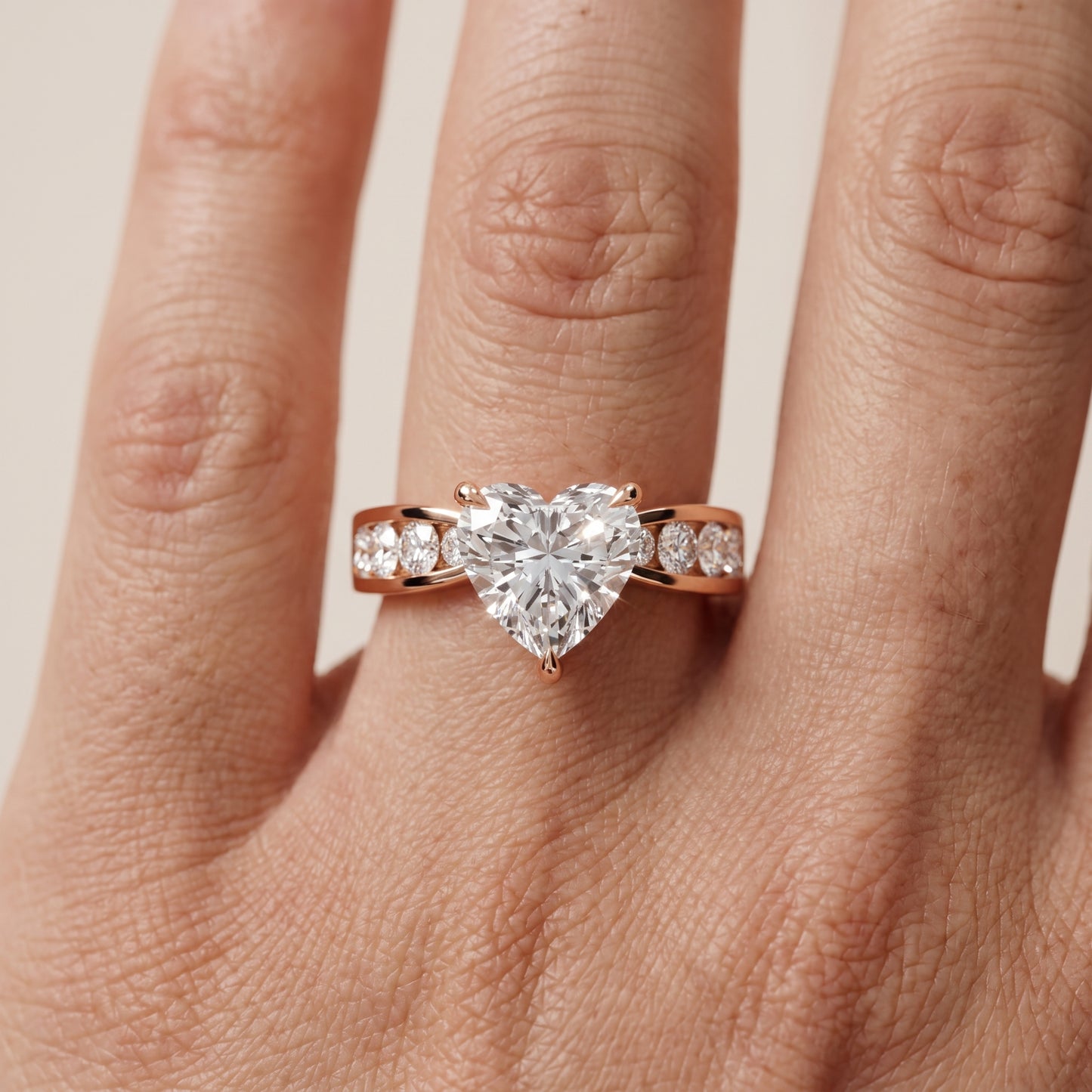Noor Channel Set Sidestone Heart Diamond Engagement Ring in Rose Gold - lifestyle.jpg