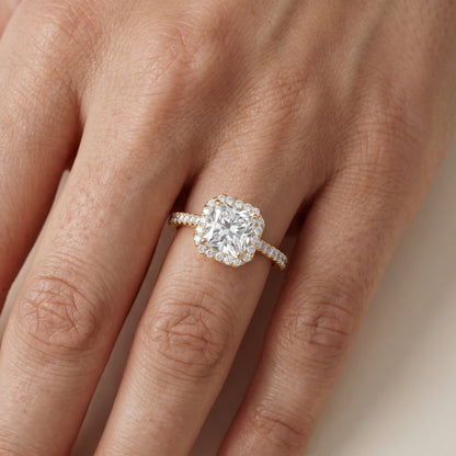 Willa Halo Micropavé Radiant Diamond Engagement Ring in Yellow Gold - lifestyle.jpg