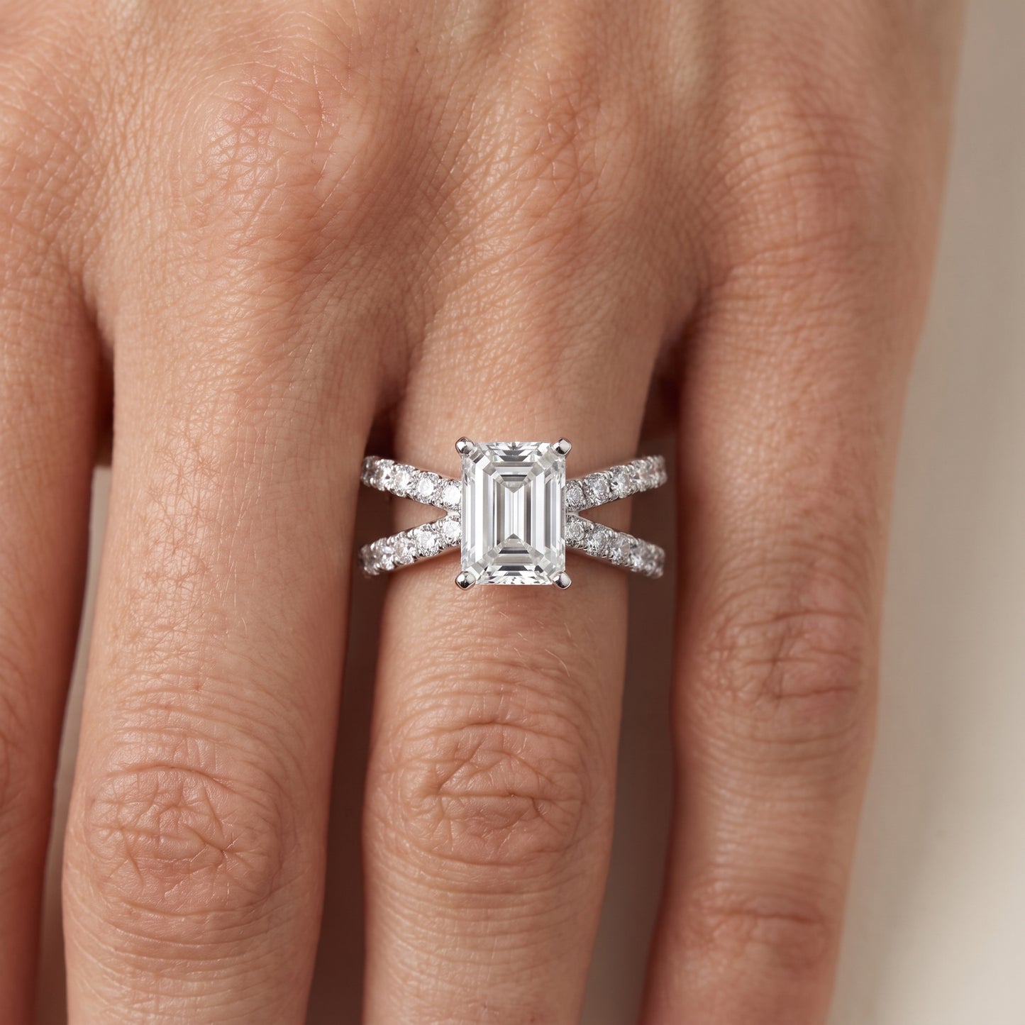 Lior Criss Cross Pavé Emerald Diamond Engagement Ring in Platinum - lifestyle.jpg