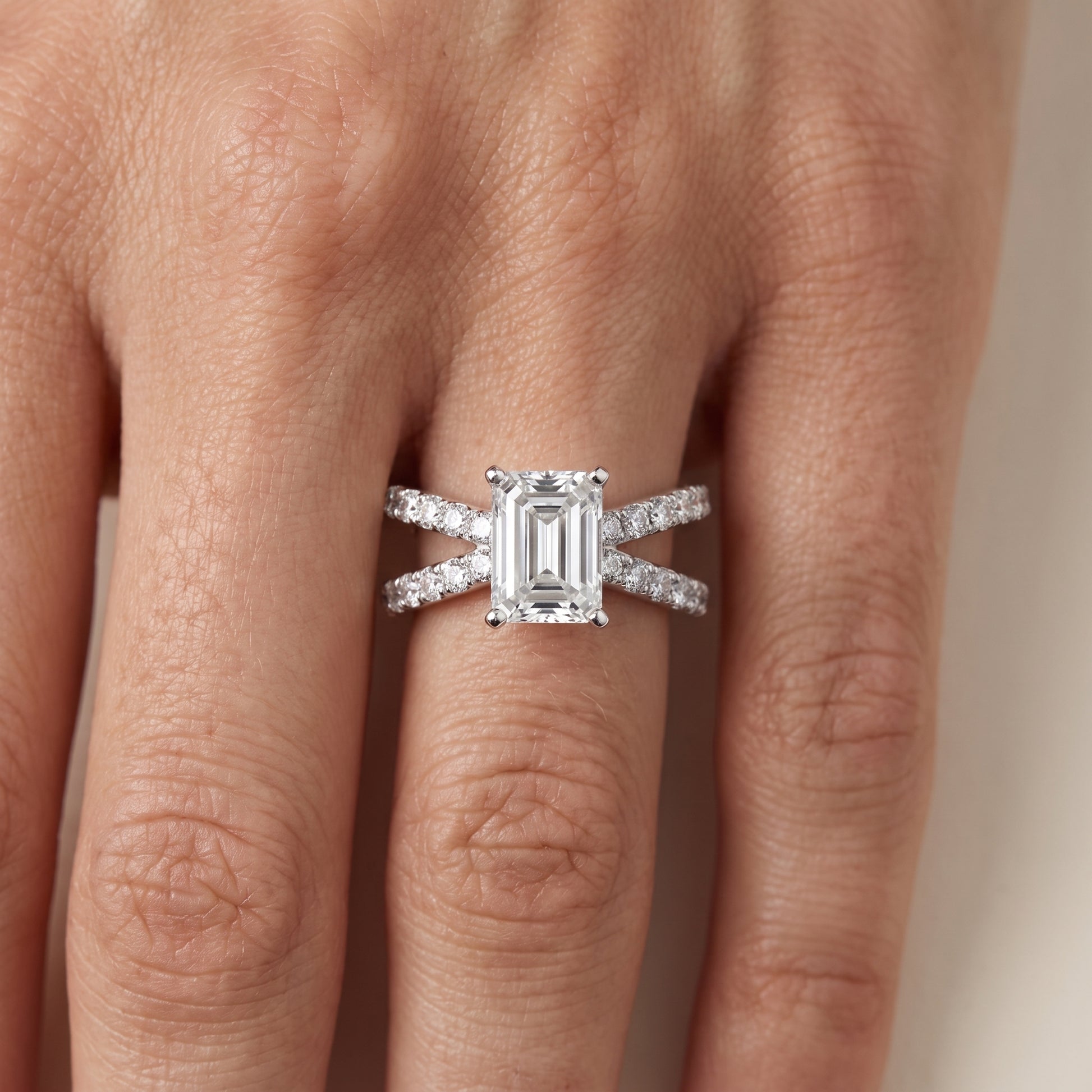 Lior Criss Cross Pavé Emerald Diamond Engagement Ring in Platinum - lifestyle.jpg