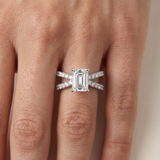 Lior Criss Cross Pavé Emerald Diamond Engagement Ring in Platinum - lifestyle.jpg