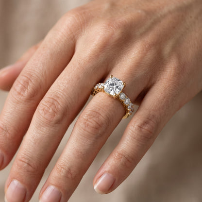 Sterling Statement Pavé Cushion Diamond Engagement Ring in Yellow Gold - lifestyle.jpg