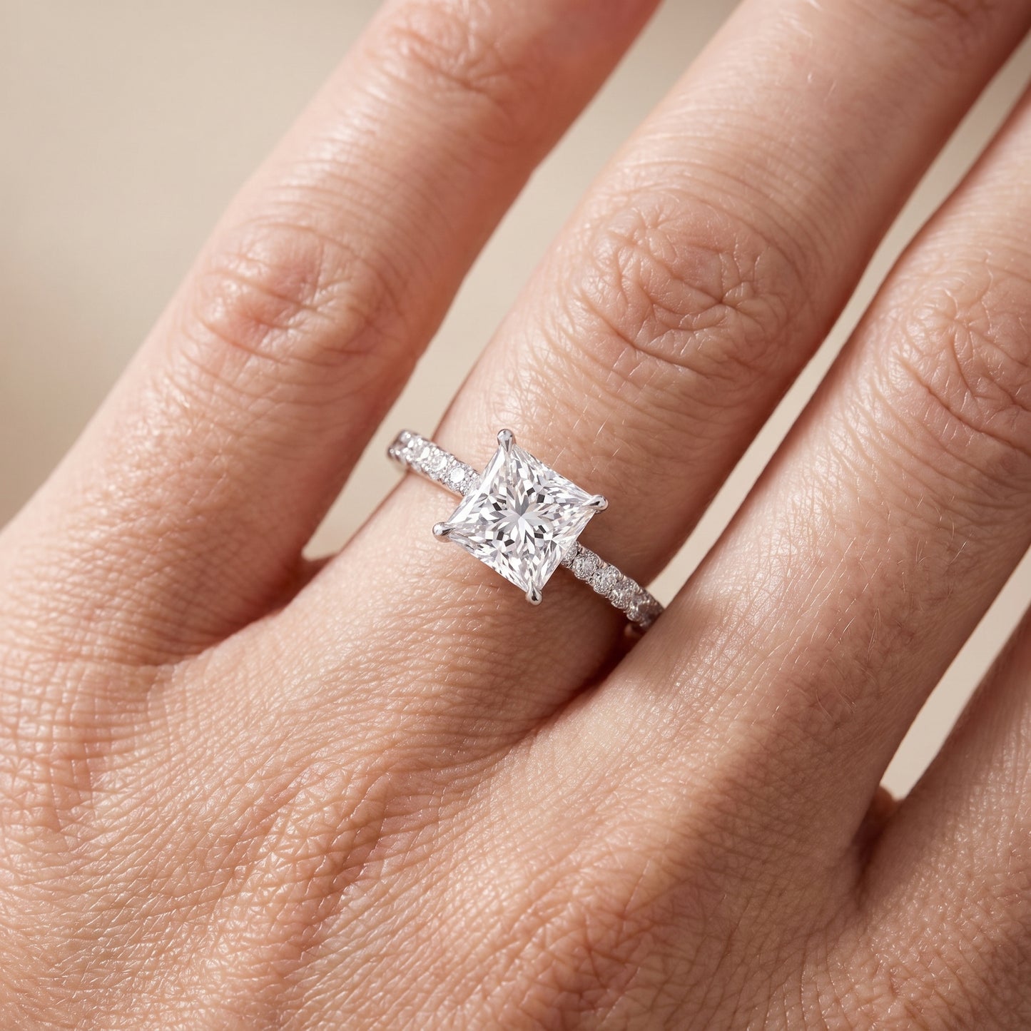 Gia Hidden Halo Pavé Princess Diamond Ring in Silver - lifestyle.jpg