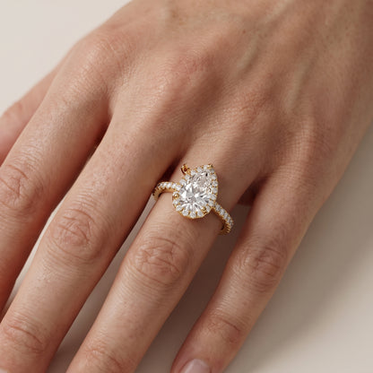 Sophie Halo Pavé Pear Diamond Ring in Yellow Gold - lifestyle.jpg