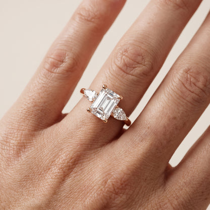 Faye Three-Stone Trellis Emerald Diamond Ring in Rose Gold - lifestyle.jpg