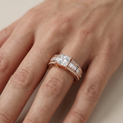 Halle Channel Set Baguette Accent Princess Diamond Engagement Ring in Rose Gold - lifestyle.jpg