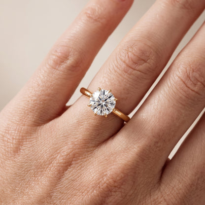 Evie Solitaire Six-Prong Round Diamond Engagement Ring in Yellow Gold - lifestyle.jpg