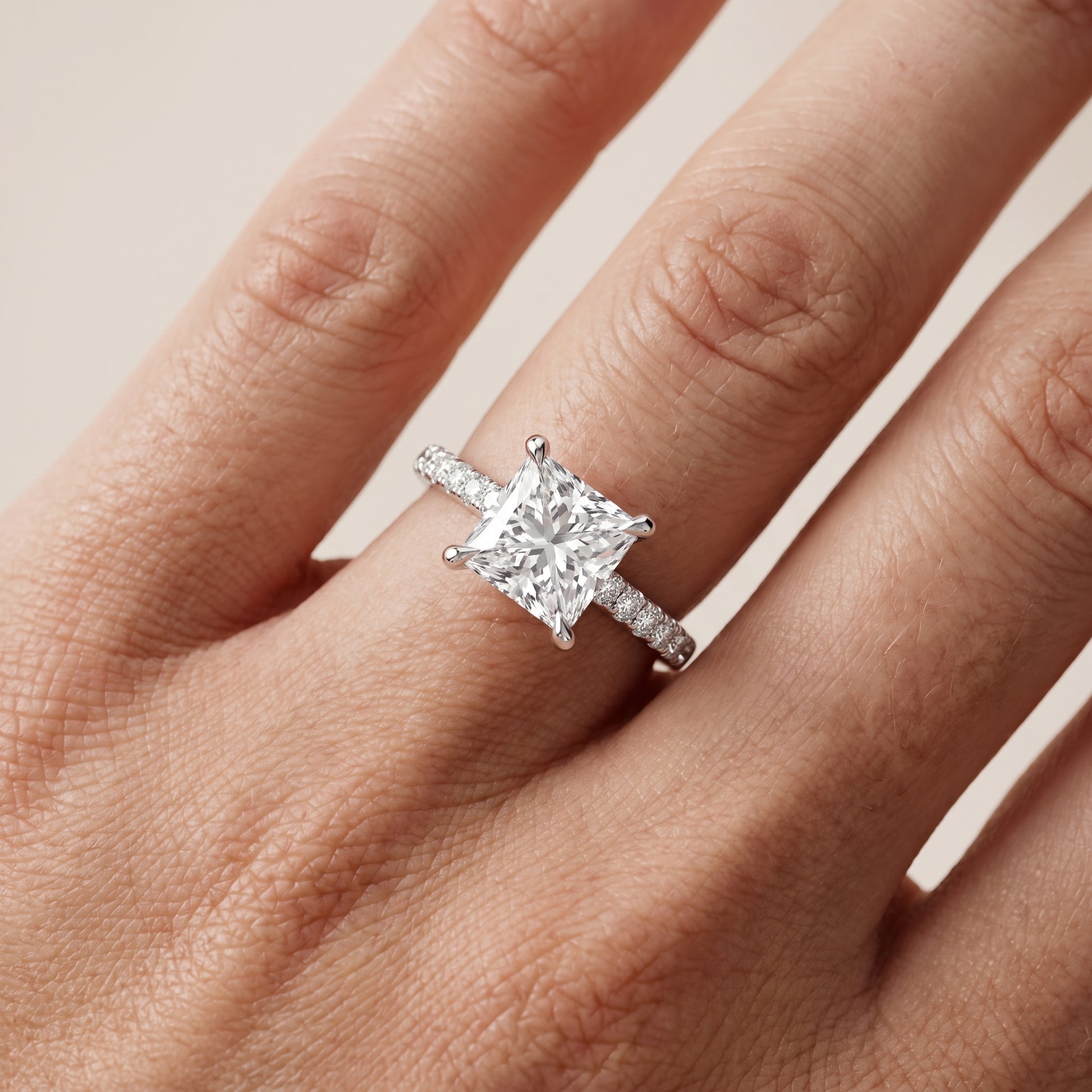 Maya Hidden Halo Pavé Princess Diamond Engagement Ring in Silver - lifestyle.jpg