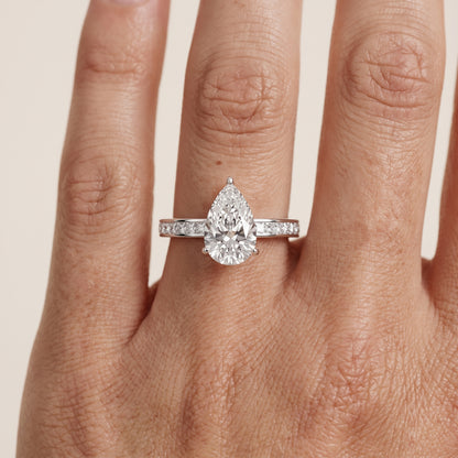 Brielle Channel Set Solitaire Pear Diamond Ring in White Gold - lifestyle.jpg
