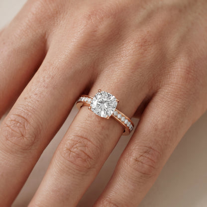 Rhea Sidestone Pavé Cushion Diamond Engagement Ring in Rose Gold - lifestyle.jpg