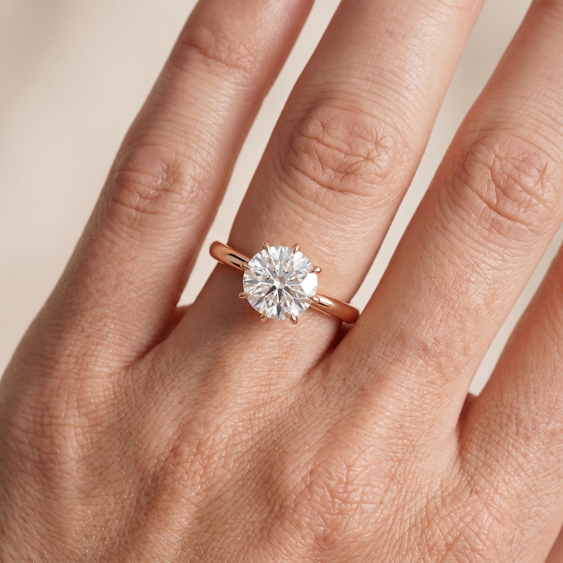 Evie Solitaire Six-Prong Round Diamond Engagement Ring in Rose Gold - lifestyle.jpg
