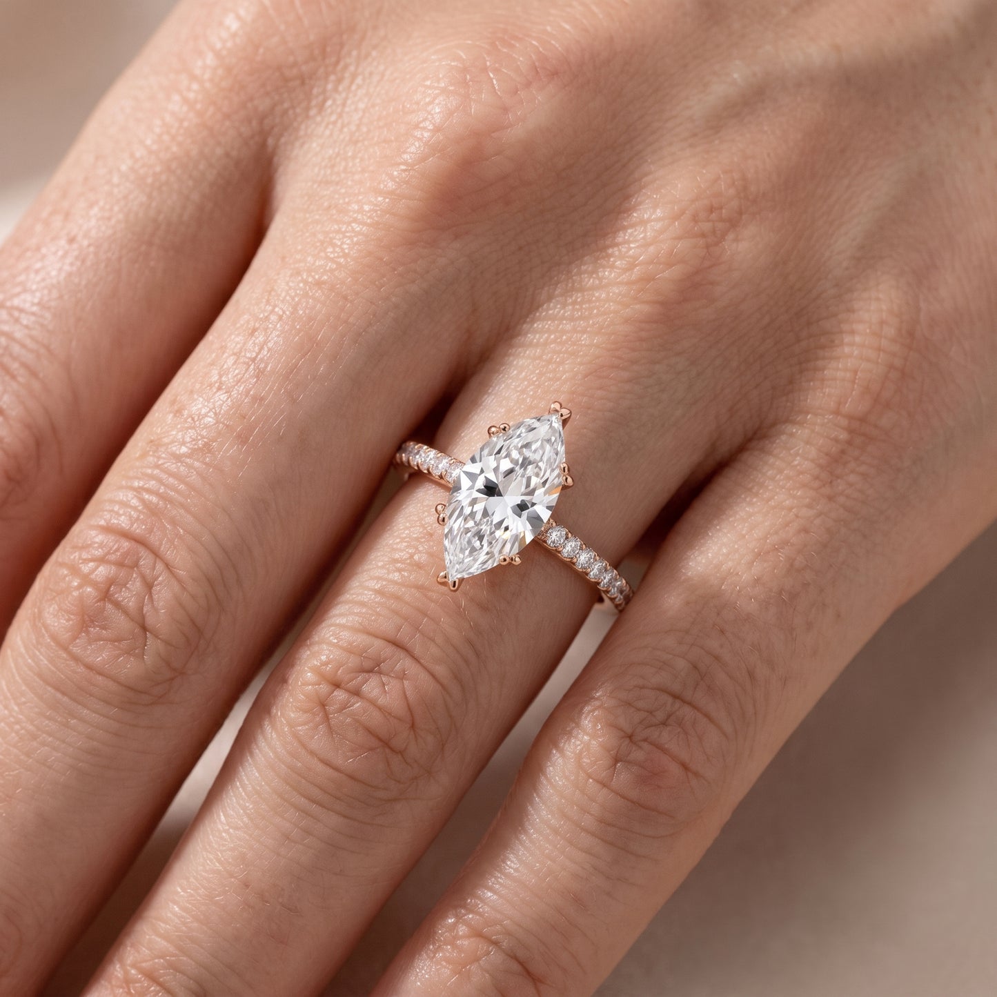 Violet Hidden Halo Pavé Marquise Diamond Ring in Rose Gold - lifestyle.jpg