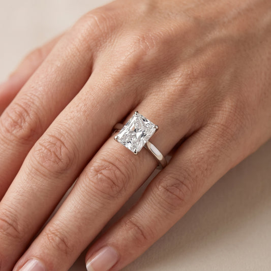Matilda Cathedral Solitaire Radiant Diamond Engagement Ring in Platinum - lifestyle.jpg