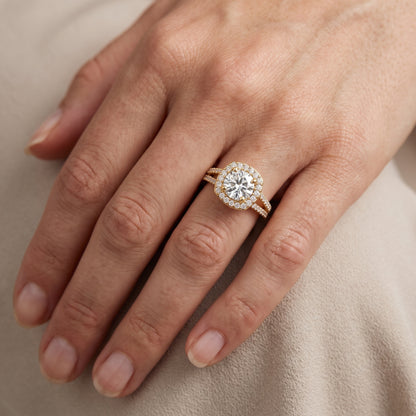 Tampa Halo Split Shank Round Diamond Engagement Ring in Platinum - lifestyle.jpg