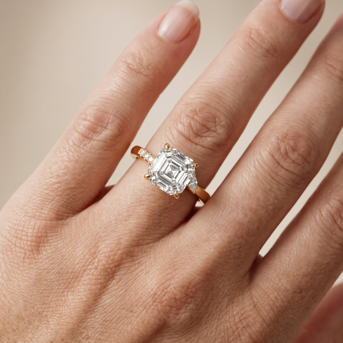 Nicoletta Bypass Pavé Asscher Diamond Engagement Ring in Yellow Gold - lifestyle.jpg