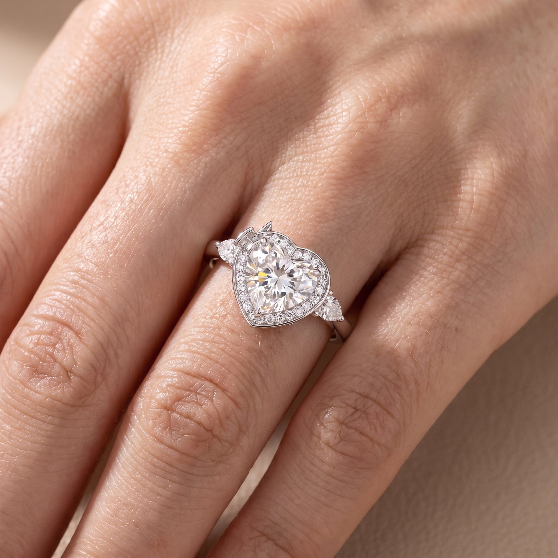 Eliza Halo Sidestone Heart Diamond Engagement Ring in White Gold - lifestyle.jpg