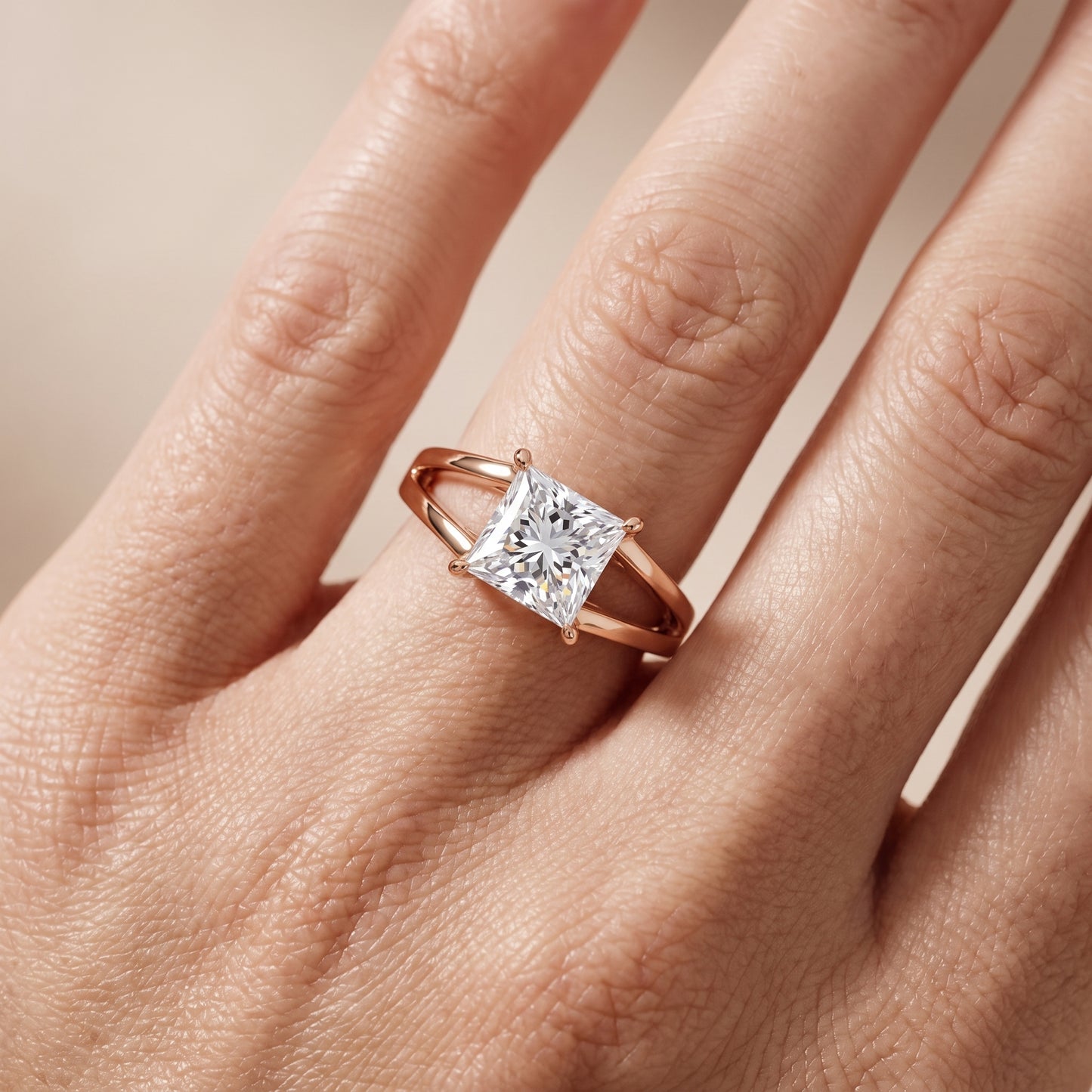 Giselle Solitaire Split Shank Princess Diamond Engagement Ring in Rose Gold - lifestyle.jpg