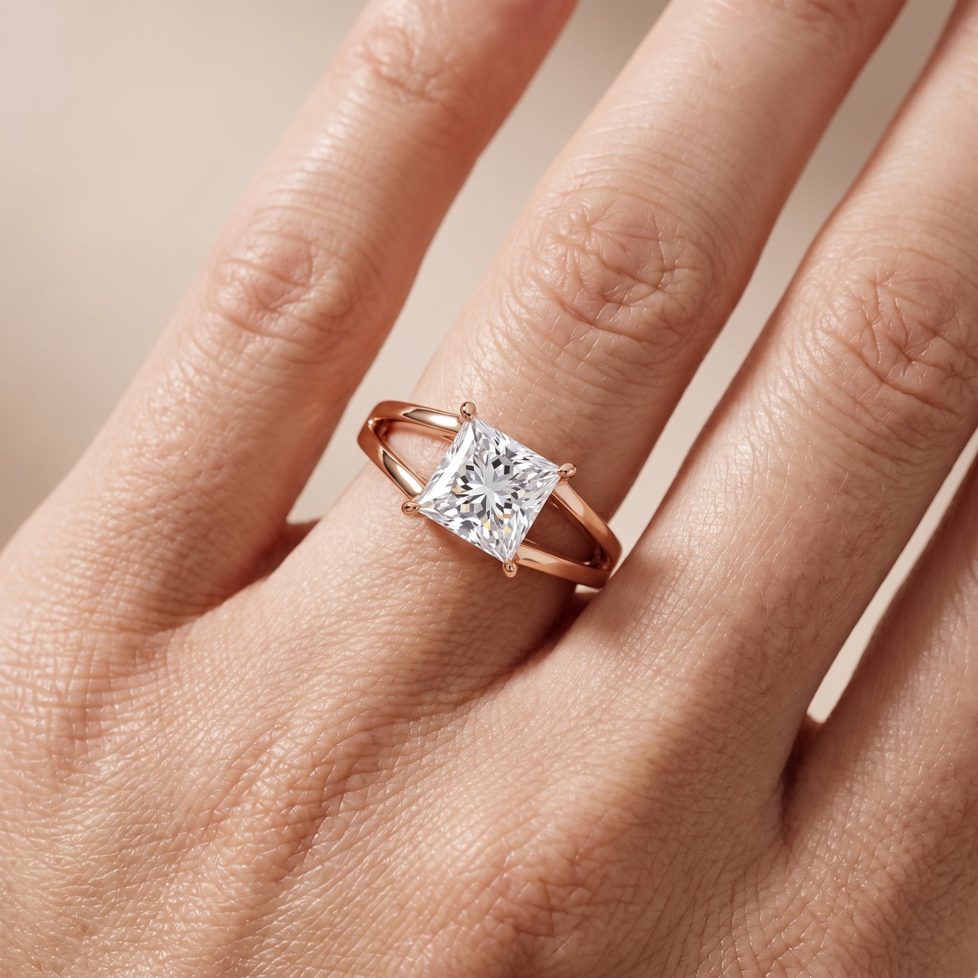 Giselle Solitaire Split Shank Princess Diamond Engagement Ring in Rose Gold - lifestyle.jpg