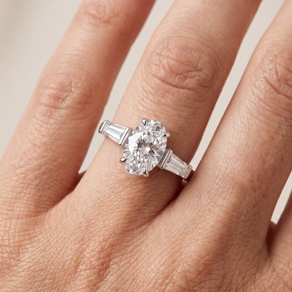 Layla Tapered Baguette Oval Diamond Ring in Silver - lifestyle.jpg