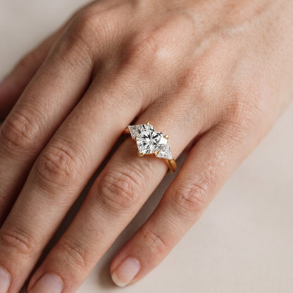 Clemency Three-Stone Cathedral Heart Diamond Engagement Ring in Rose Gold - lifestyle.jpg
