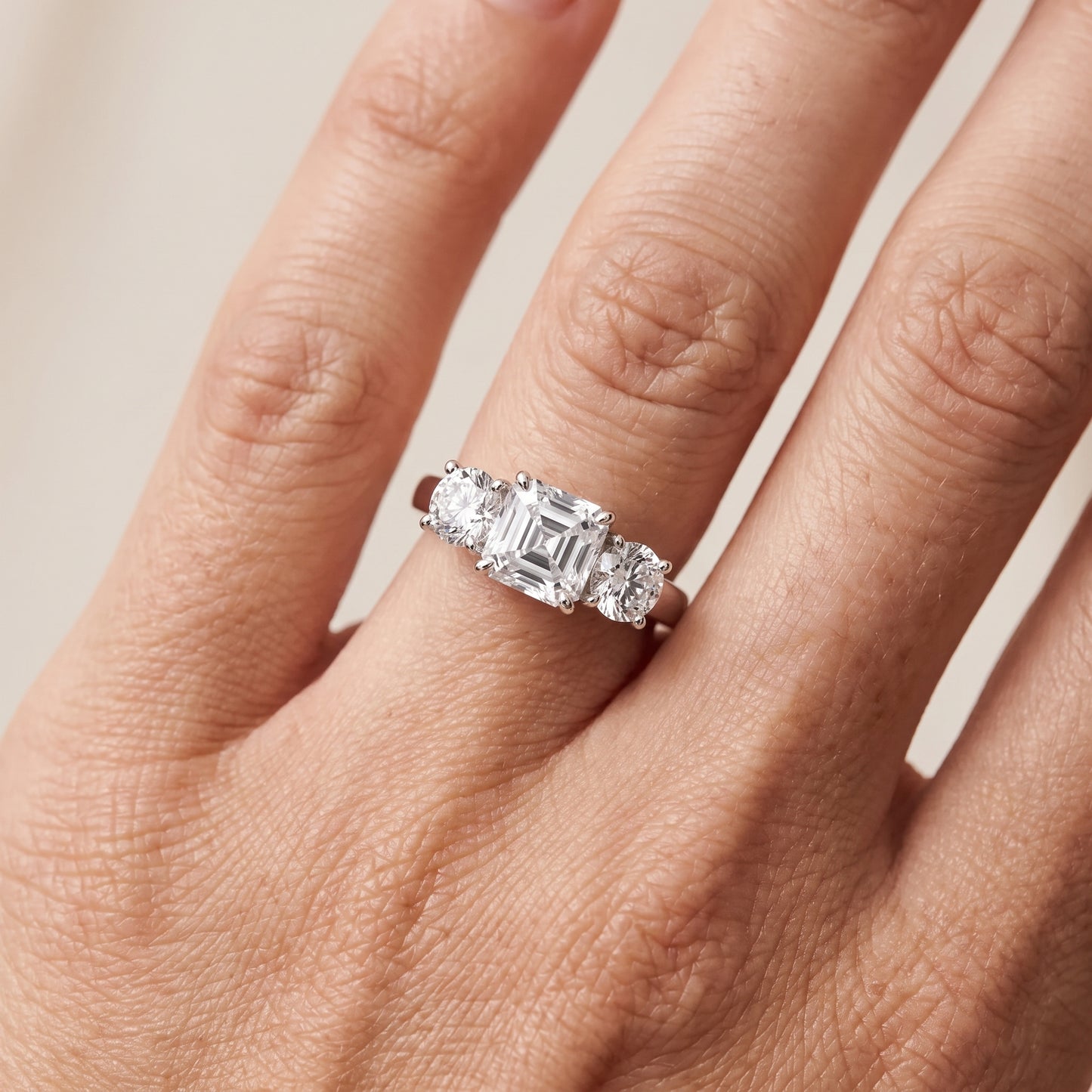 Esme Three-Stone Tapered Asscher Diamond Ring in Silver - lifestyle.jpg