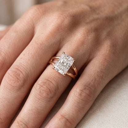 Giselle Solitaire Split Shank Radiant Diamond Engagement Ring in Rose Gold - lifestyle.jpg