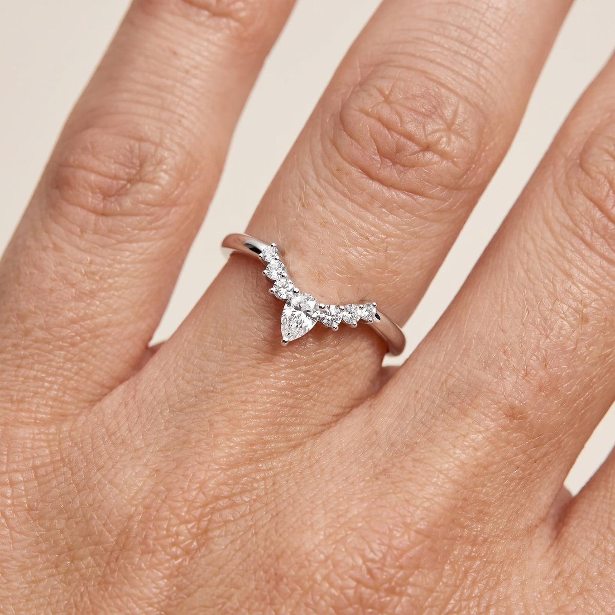 Rosalind Curved Pear & Round Diamond Wedding Band in Silver - lifestyle.jpg