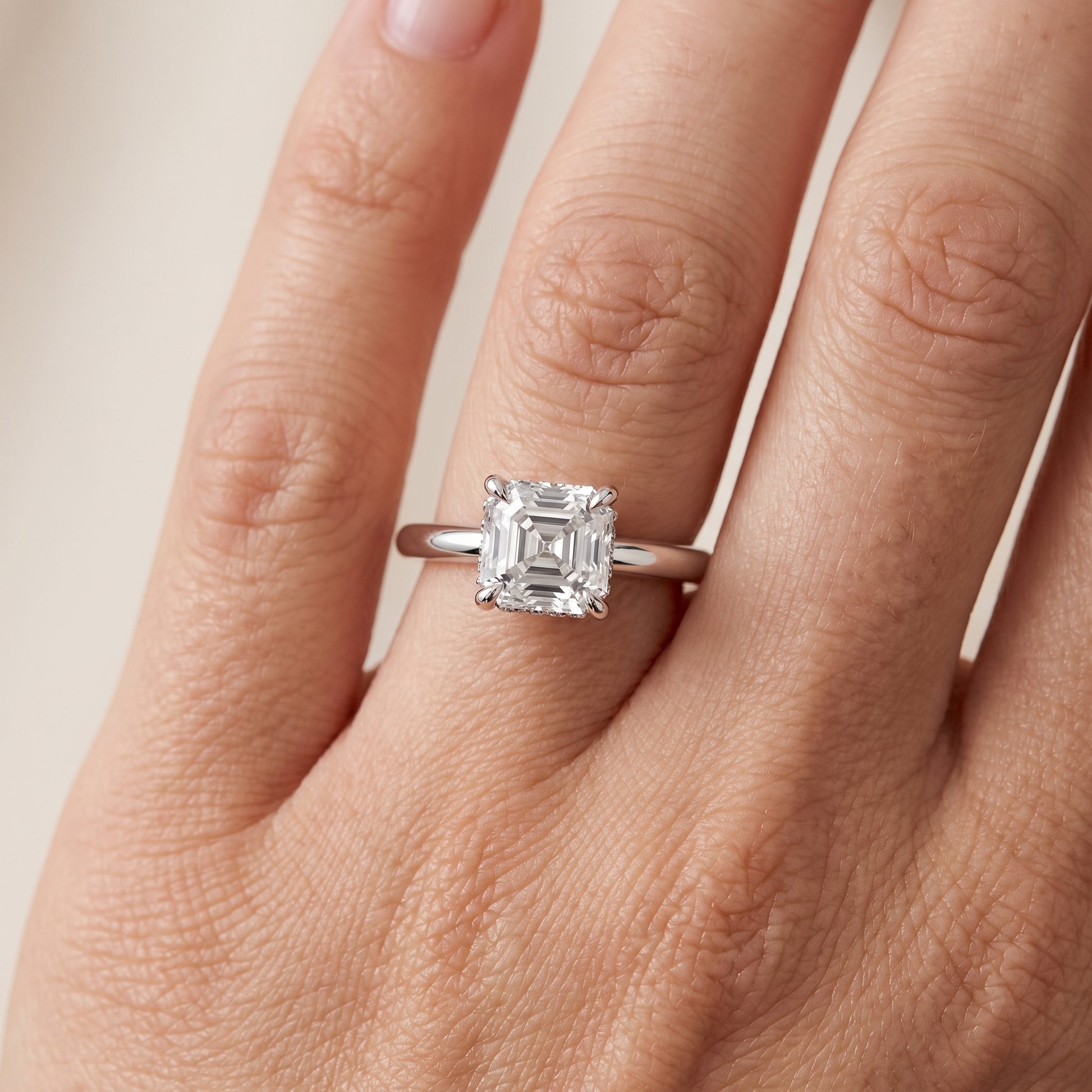 Amaya Hidden Halo Asscher Diamond Ring in Silver - lifestyle.jpg
