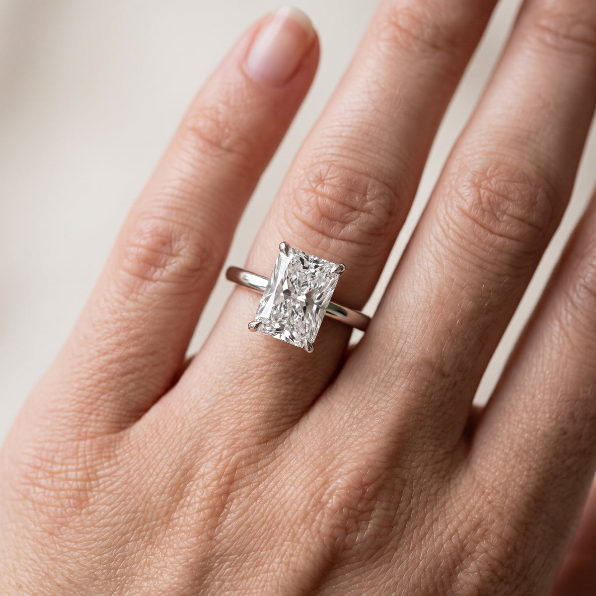Nadia Petite Solitaire Radiant Diamond Engagement Ring in Silver - lifestyle.jpg