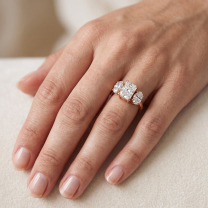 Lila Three-Stone Radiant Diamond Engagement Ring in Rose Gold - lifestyle.jpg