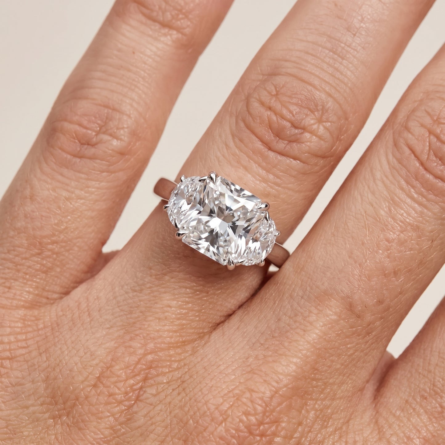 Romy Three-Stone Radiant Diamond Engagement Ring in White Gold - lifestyle.jpg