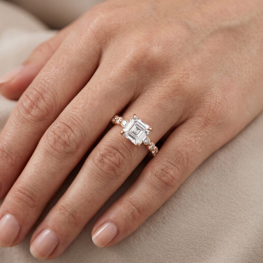 Piper Sidestone Asscher Diamond Engagement Ring in Rose Gold - lifestyle.jpg