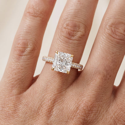 Della Hidden Halo Pavé Radiant Diamond Engagement Ring in Yellow Gold - lifestyle.jpg